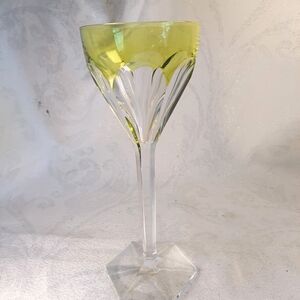 Yellow Cut Crystal Wine Glass - Elegant Faceted Goblet